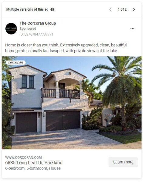 corcoran real estate facebook ad