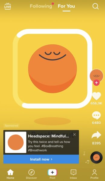 TikTok ad for the app called Headspace.