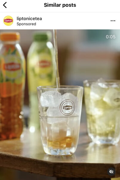 Lipton Ice Tea ad on Instagram.