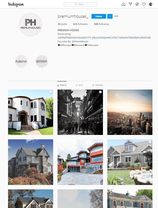 Premium Houses Instagram Account