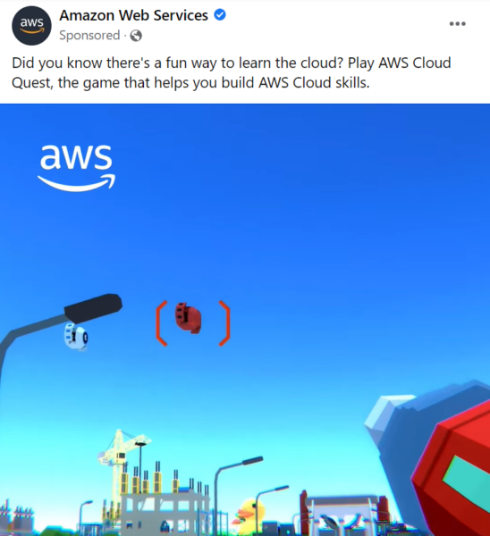 Amazon Web Services Facebook ad.