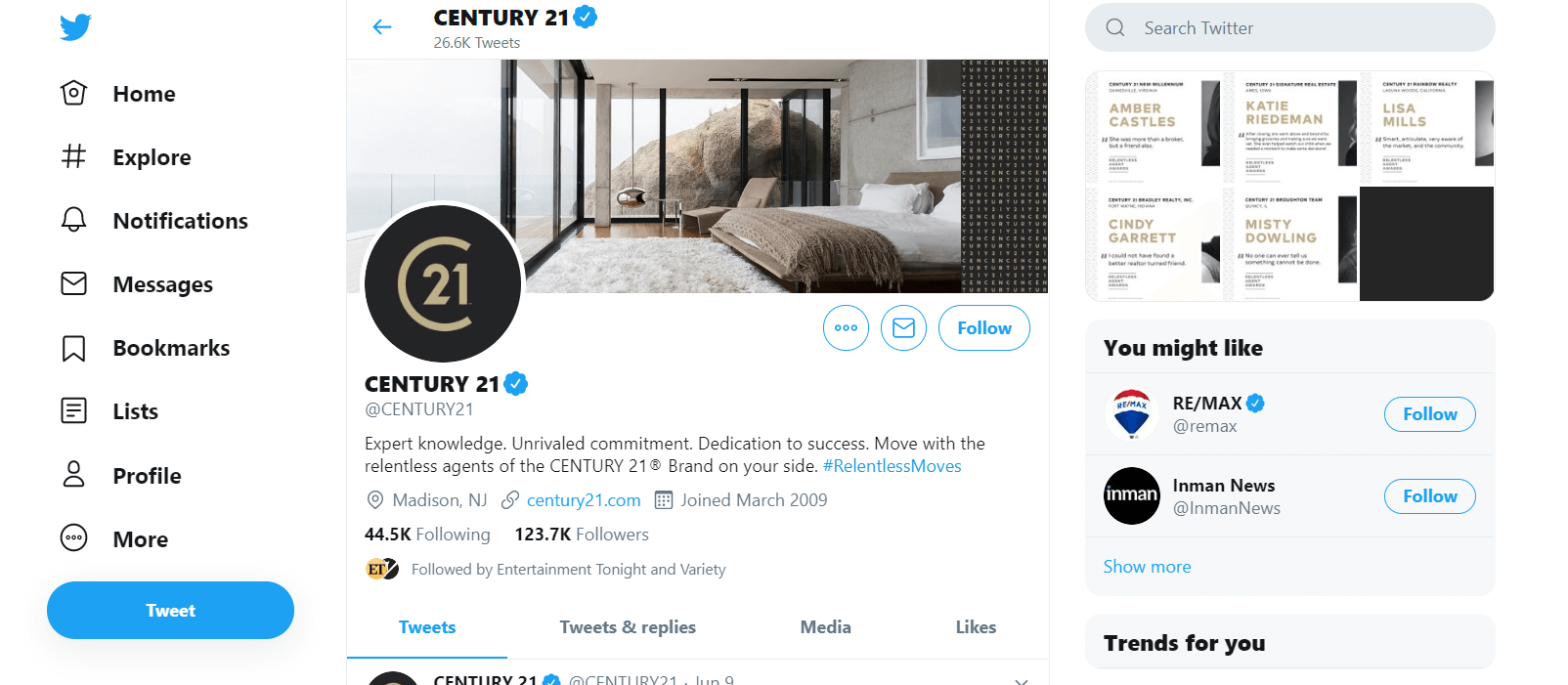 Century 21 twitter page