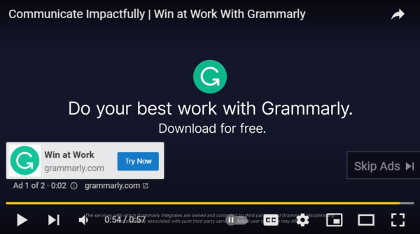 grammarly video ad CTA