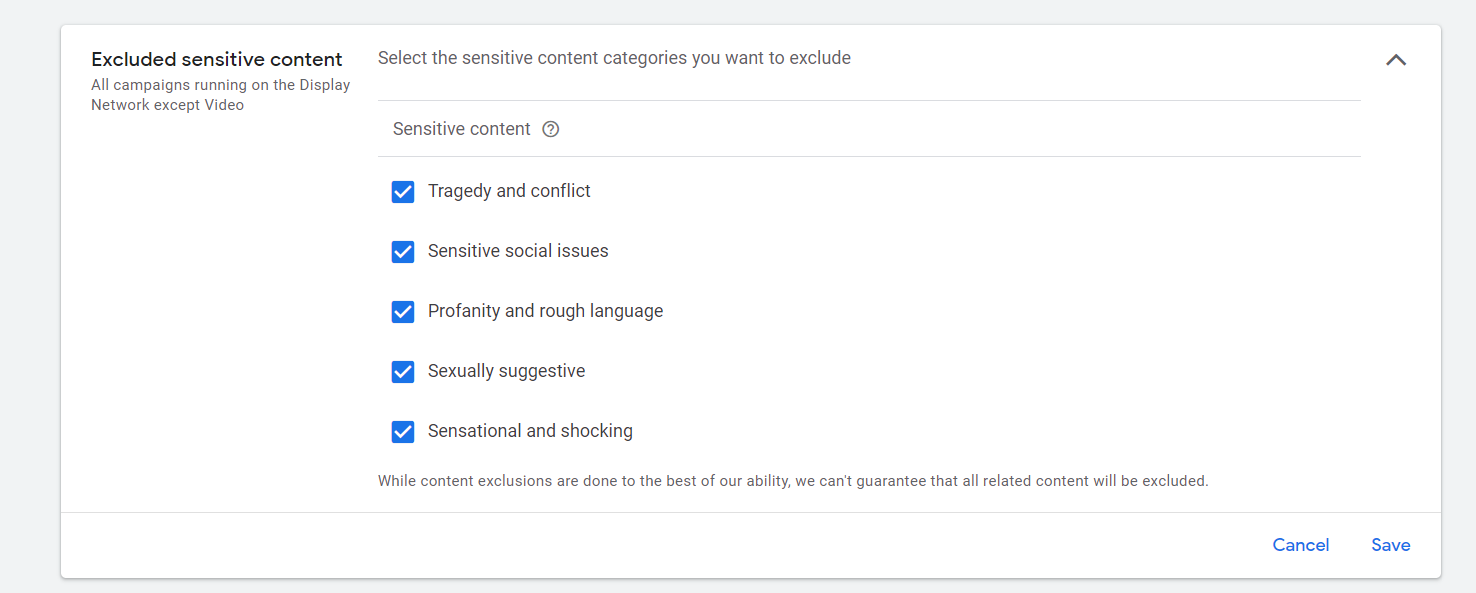 how to exclude sensitive content on the Google Display Network
