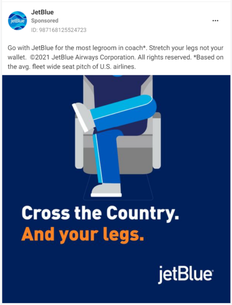 JetBlue leg room static ad