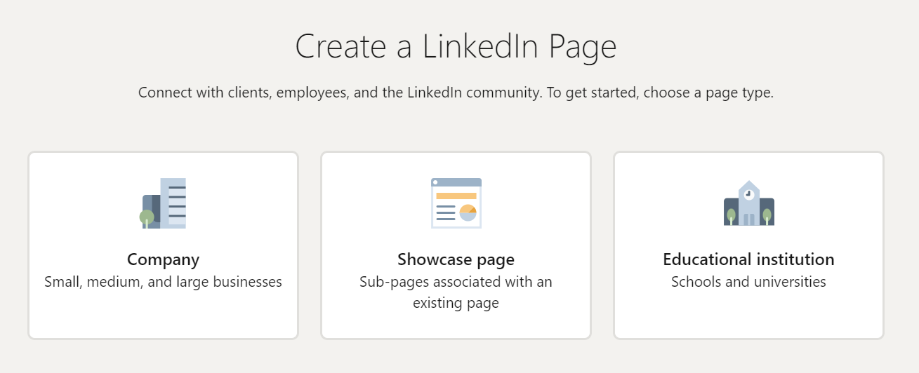 LinkedIn "Create Company Page" page.