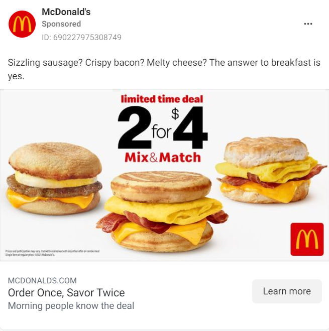 McDonald's Facebook ad