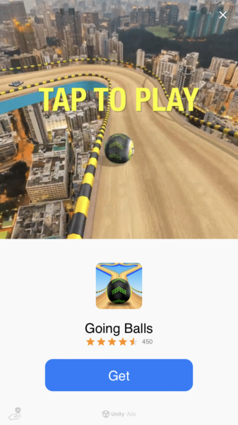 Going Balls mobile game ad.