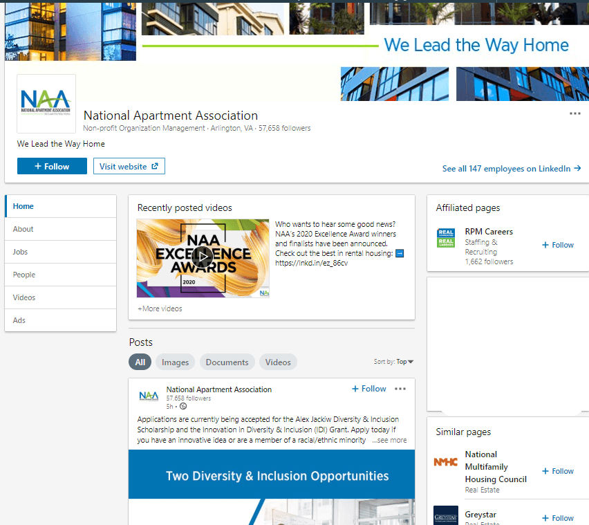 National aspartment association LinkedIn pagge