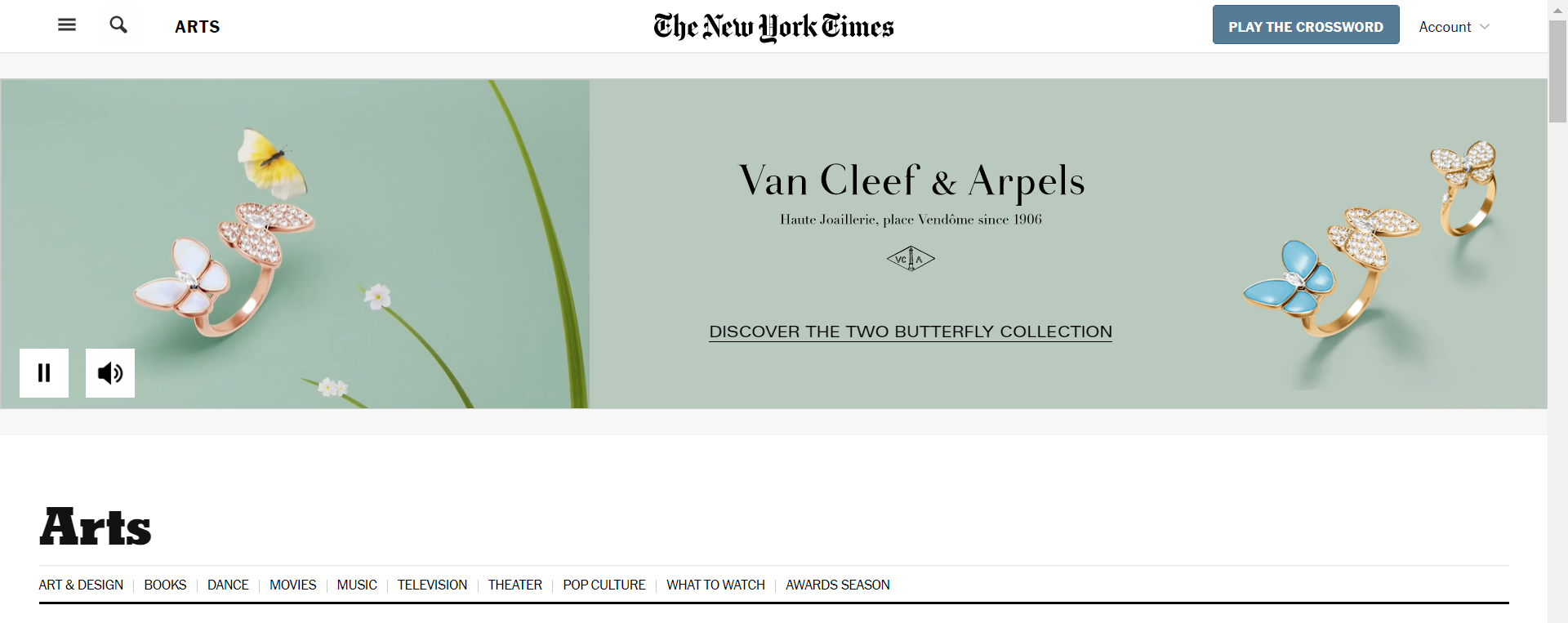 An example of a rich media ad from Van Cleef & Arpels found on The New York Times website.