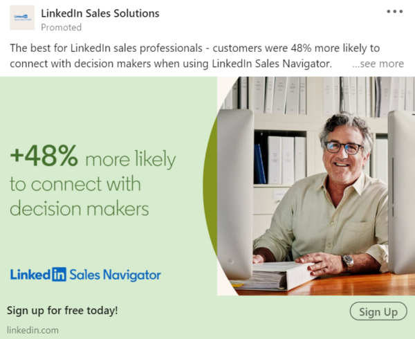 LinkedIn Sales Solutions ad on LinkedIn Feed.